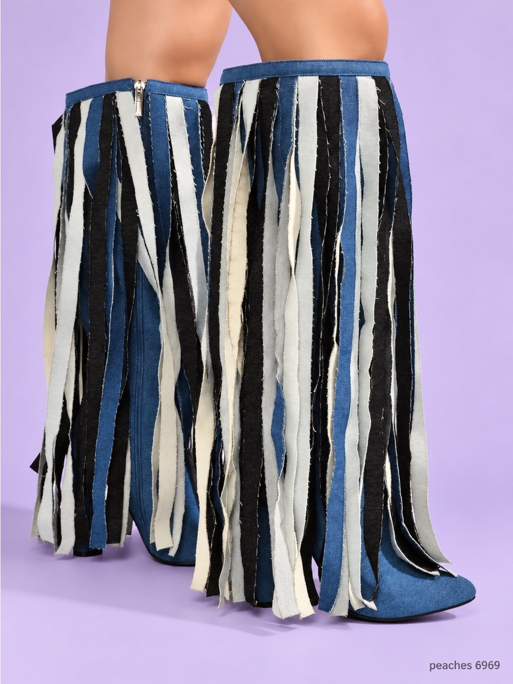 Gorgeous Blue Fringe Knee-High Heeled Boots - Picture 3 of 15